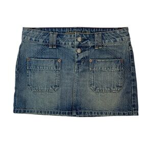 VTG America Eagle micro mini denim skirt‎ size 2 Y2K 100% cotton patch pocket